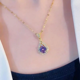 Load image into Gallery viewer, Purple diamond drop necklace