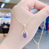 Load image into Gallery viewer, Purple diamond drop necklace