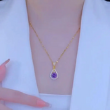 Load image into Gallery viewer, Purple diamond drop necklace