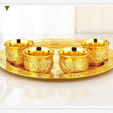 Load image into Gallery viewer, High-end gilded Vietnamese sand gold tea set Chinese-style set 1 tray, 1 pot, 4 cups, gold-plated tea cups, an excellent gift for making tea