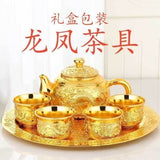 Load image into Gallery viewer, High-end gilded Vietnamese sand gold tea set Chinese-style set 1 tray, 1 pot, 4 cups, gold-plated tea cups, an excellent gift for making tea